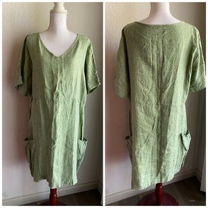 Flax Green Textured Linen Dress
